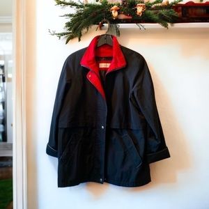 LIZ CLAIBORNE Black and Red Trench Coat